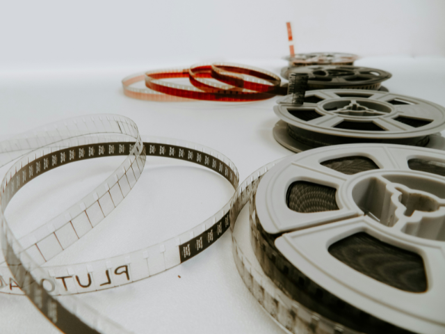 A roll of movie film to illustrate writing scenes.
